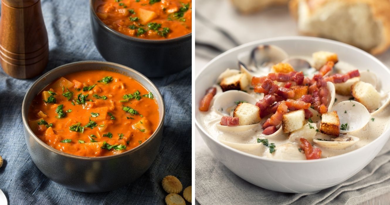 Nova Inglaterra vs. Manhattan Clam Chowder: Qual é a diferença e qual é melhor? 1 Nova Inglaterra vs. Manhattan Clam Chowder: Qual é a diferença e qual é melhor? 1