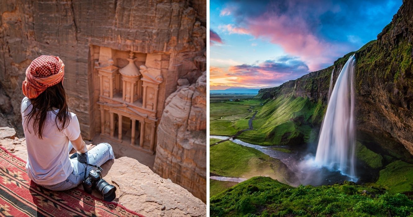Para fotógrafos de viagens, essas paisagens são os destinos mais populares do mundo 1 um fotógrafo na Jordânia, uma cachoeira na Islândia