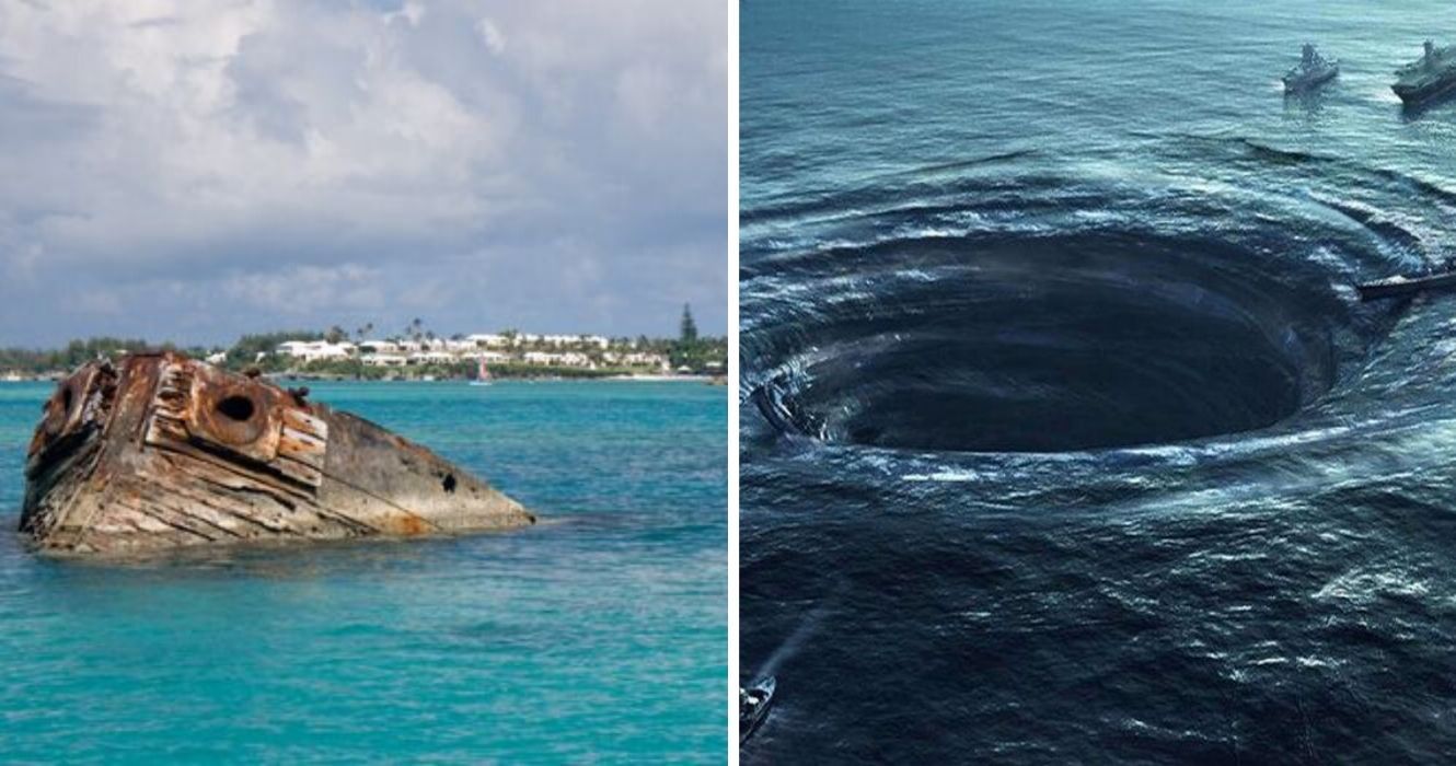 um naufrágio nas bermudas, uma maquete de um gigante redemoinho oceânico