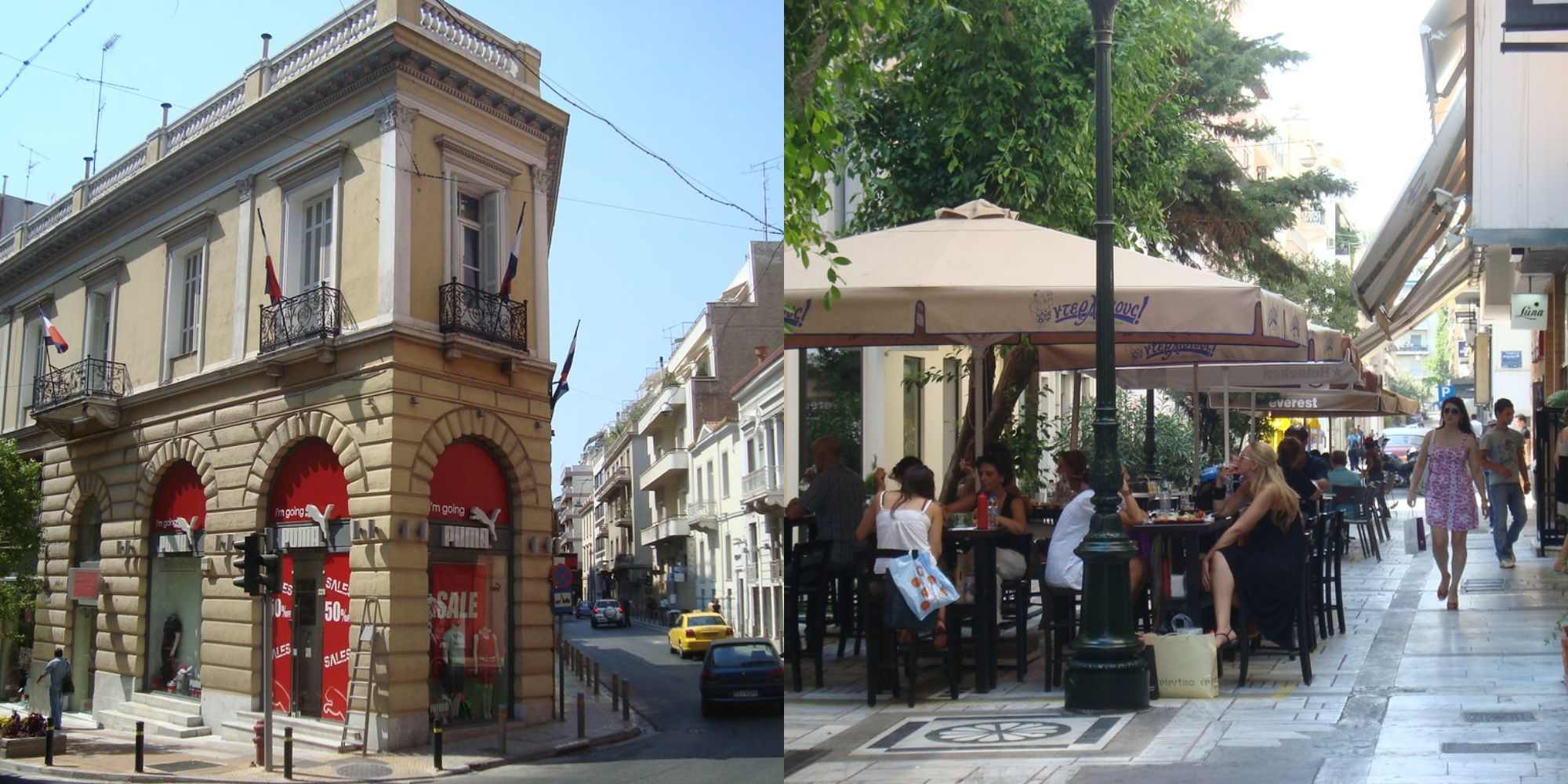 Edifícios café e pessoas no bairro de Kolonaki na Grécia