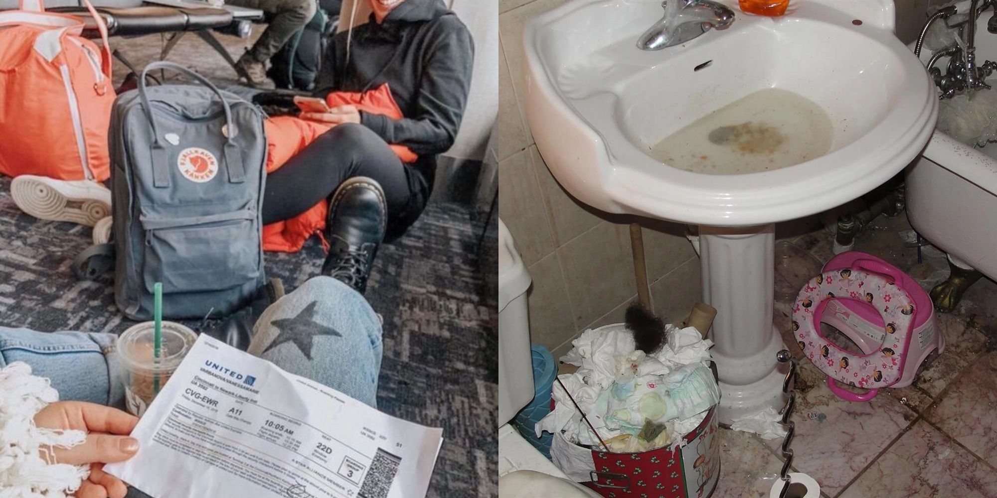 Pessoas infelizes que definitivamente não amaram sua experiência no Airbnb 5 meninas no aeroporto e banheiro sujo