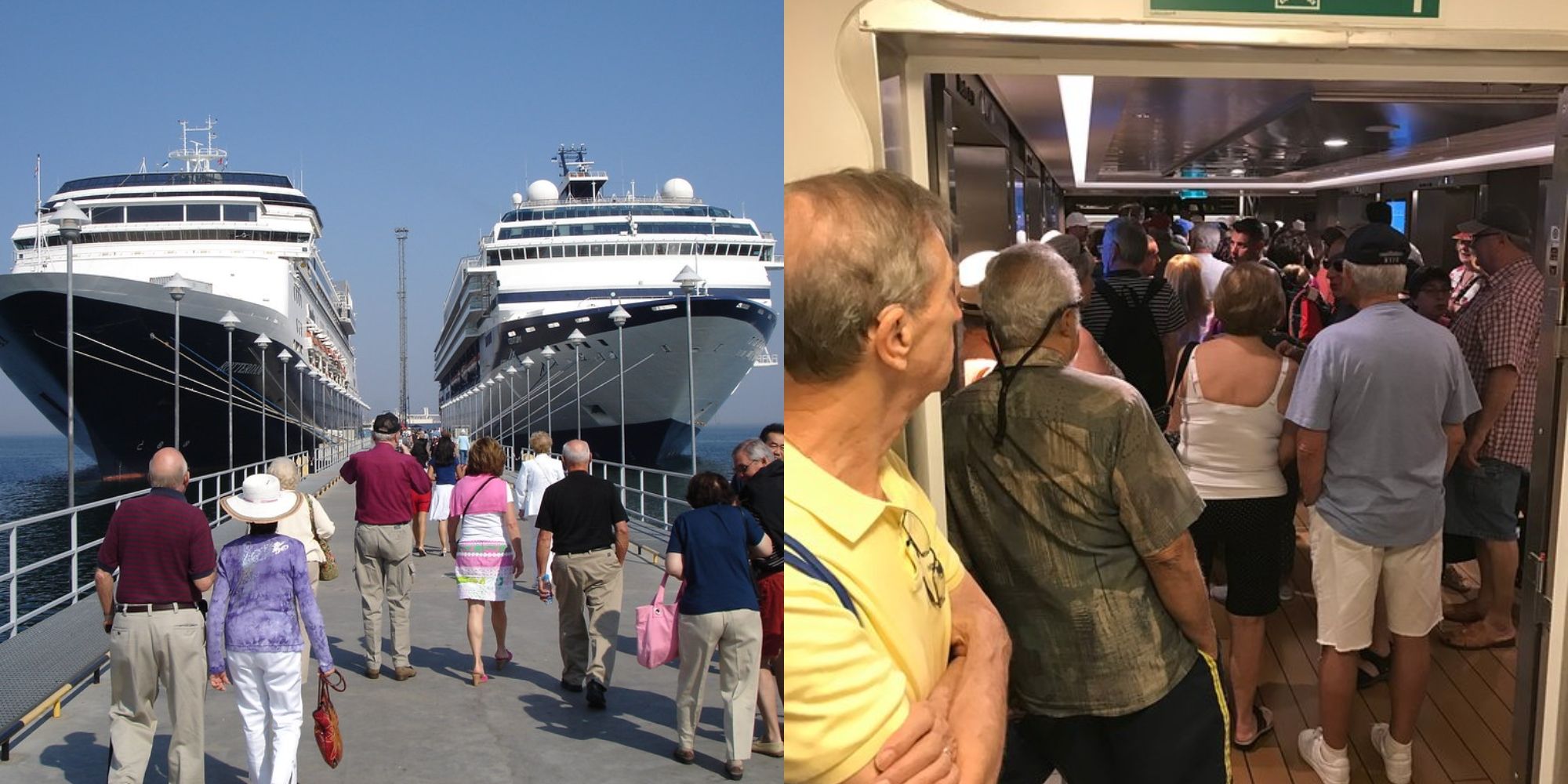 Aqui está o que os funcionários dos navios de cruzeiro são educados demais para dizer aos passageiros 2 pessoas andando e fazendo fila em navio de cruzeiro