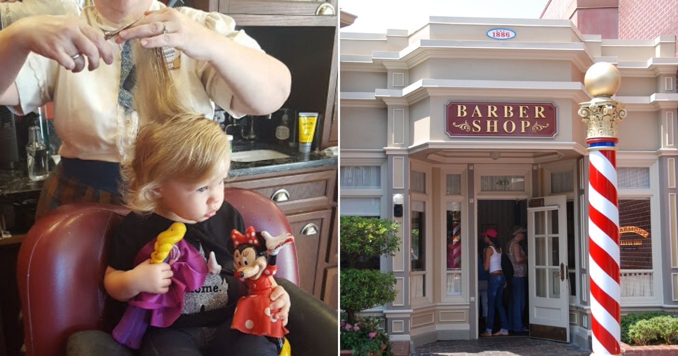 Indo para a Disney? Aqui estão alguns segredos pouco conhecidos sobre o parque temático 3 Criança sentada durante o primeiro corte de cabelo na Harmony Barber Shop na Disney World