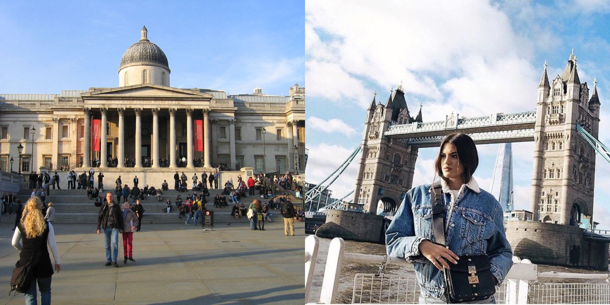 Como não ir à falência em Londres 6 fora da galeria nacional em londres e garota na frente da ponte de londres