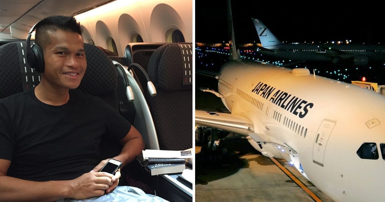 Aqui estão 10 fotos que mostram como é viajar com a Japan Airlines 1 um passageiro da Japan Airlines, um avião da Japan Airlines esperando para decolar