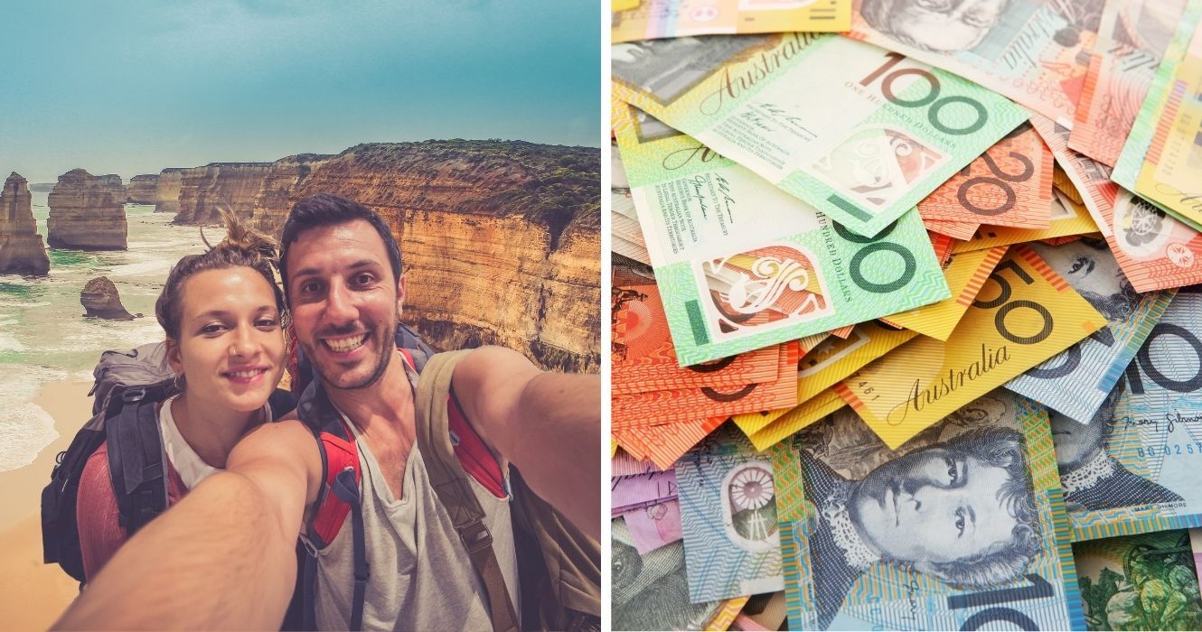 Como se preparar para uma viagem à Austrália (e dicas para evitar erros de novato) 1 turistas de férias na austrália, pilha de dinheiro australiano