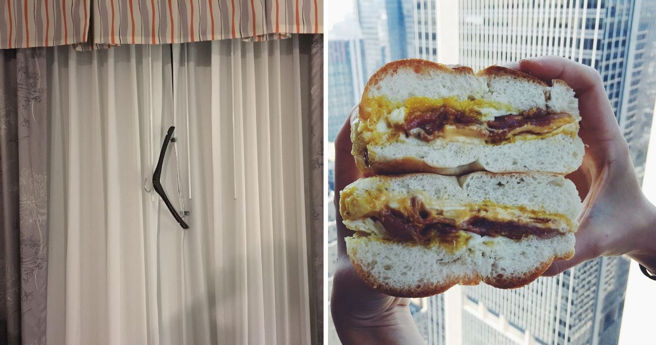 De acordo com o Reddit: estes são os melhores truques de viagem que devemos conhecer 1 um truque de hotel para manter as cortinas fechadas com um cabide, um sanduíche de ovo de hotel fácil de fazer