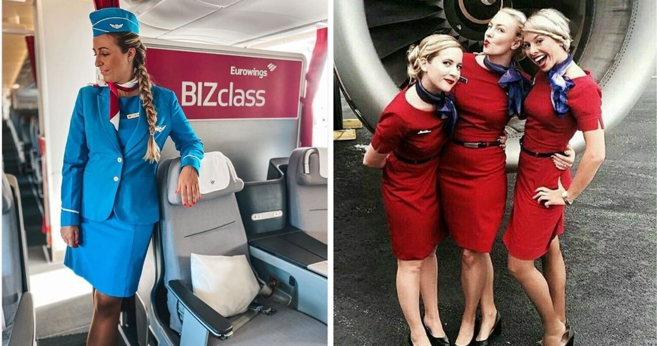 De acordo com passageiros de companhias aéreas: 10 coisas que eles gostariam que os comissários de bordo fizessem 1 um comissário de bordo fala com um passageiro, comissários de bordo posam para uma foto na frente de um avião