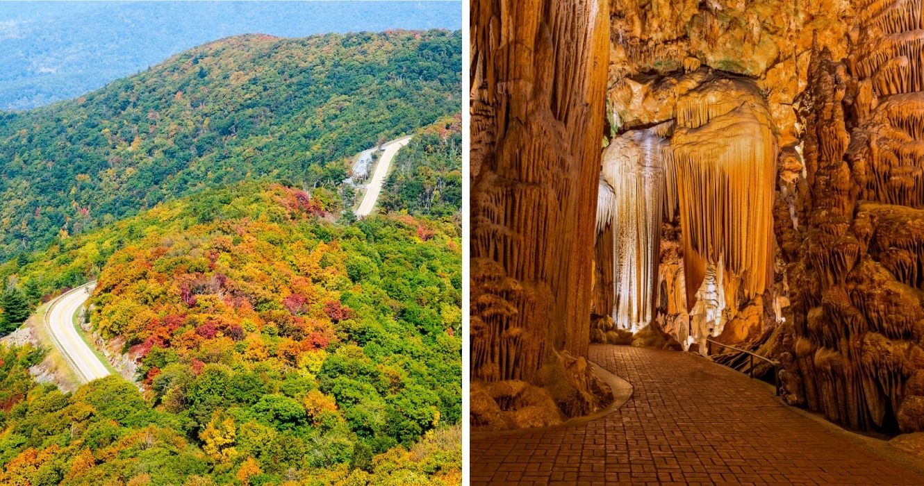 De tubos de água a balões de ar quente, Shenandoah Valley é um refúgio para os verdadeiramente aventureiros 1 uma vista aérea do skyline drive em shenandoah, dentro das cavernas em luray caverns