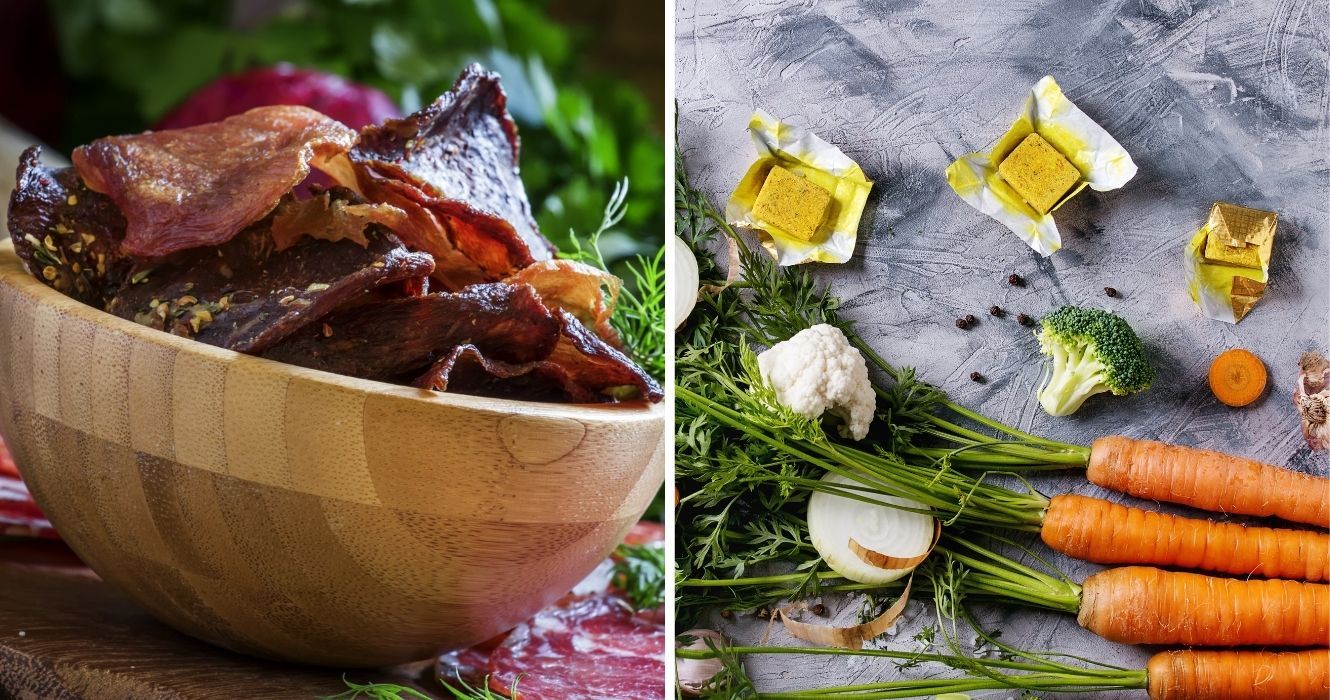 Doomsday Food: todas as coisas com as quais os preparadores devem se agachar e se esconder 1 carne seca caseira, cubos de caldo de galinha e legumes