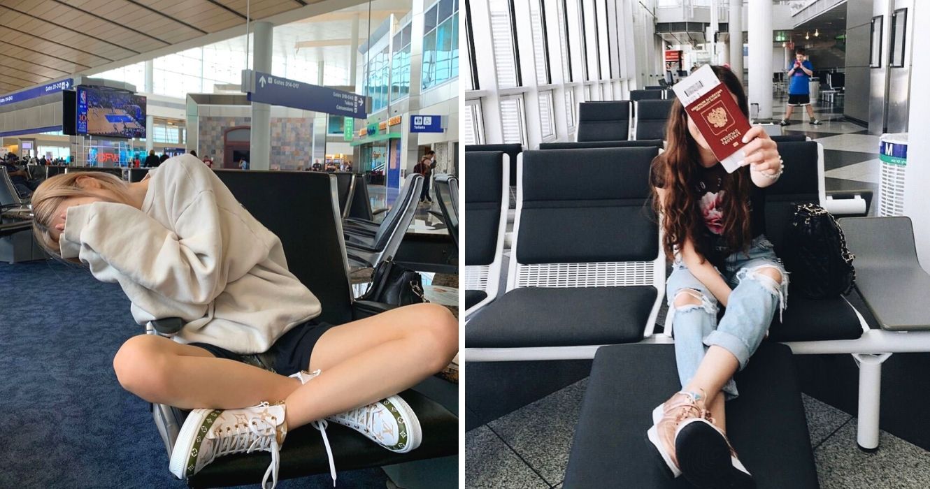 Estas são as taxas extras que as companhias aéreas adicionam à sua tarifa (e como evitar esses custos) 1 uma garota cobre o rosto enquanto espera para embarcar em um avião, uma garota mostra seu passaporte no portão do aeroporto