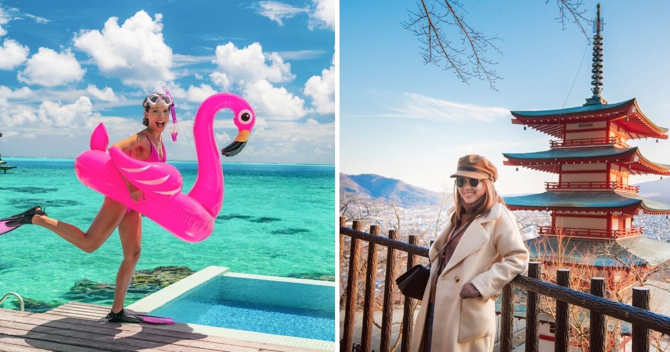 O que seu destino de férias favorito diz sobre você? Provavelmente algo assim 1 um turista no caribe com um carro alegórico flamingo, um turista em tóquio