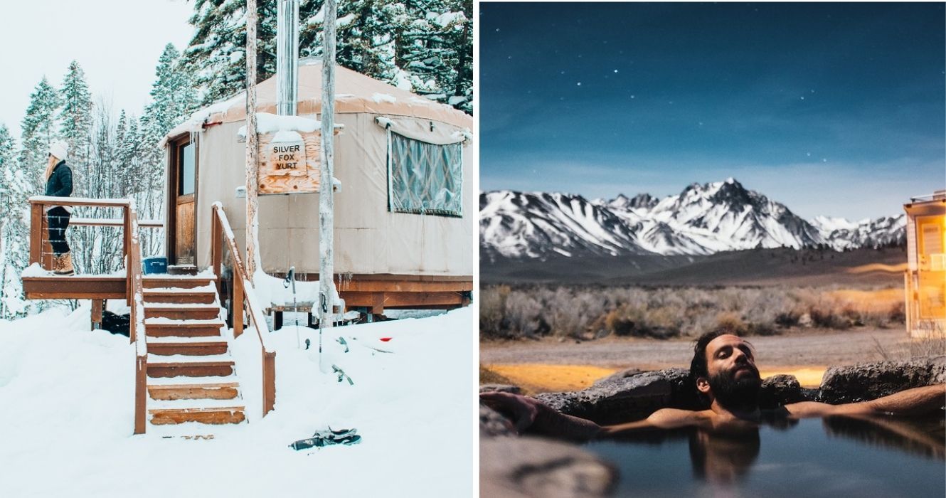 Querendo saber o que você pode fazer no inverno? Adicione estas atividades recreativas à sua lista 1 um yurt na floresta, uma fonte termal