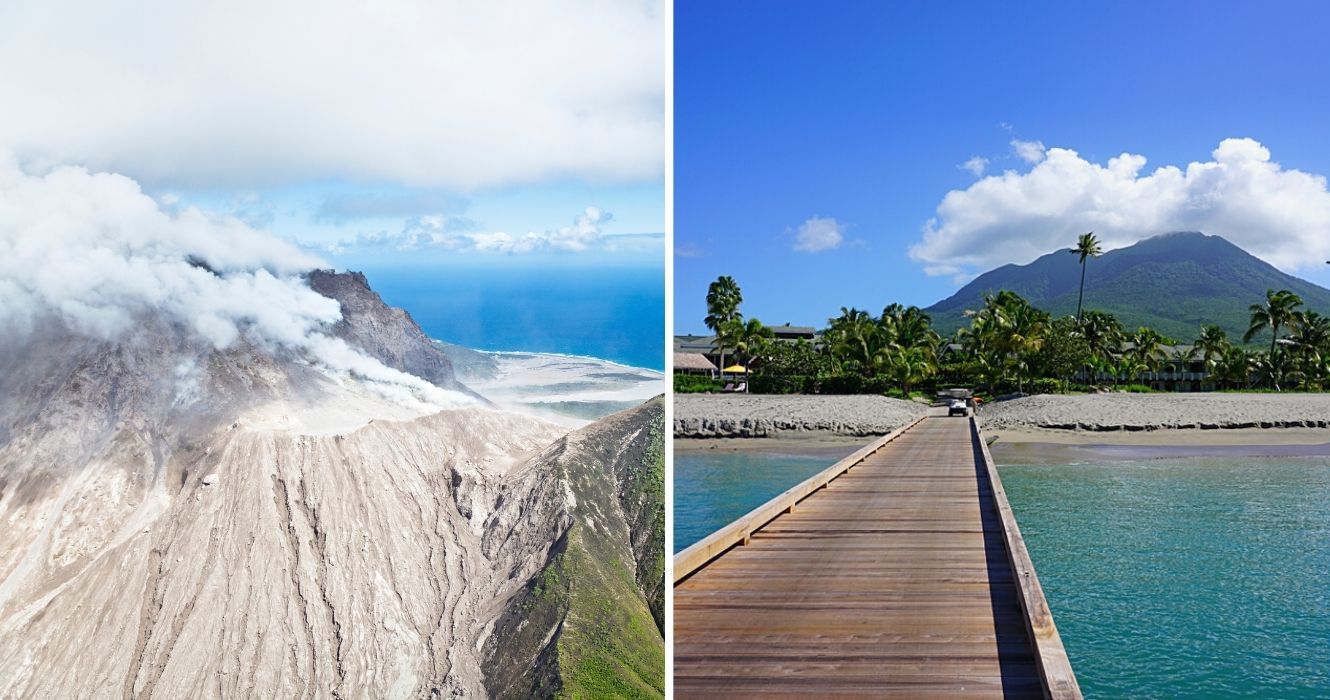 Você pode ver (e caminhar) um vulcão IRL nessas ilhas do Caribe 1 Vulcão Soufiere Hills, Pico Nevis